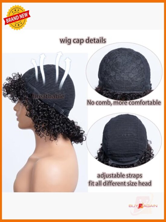 Short Water Wave Human Hair Wig with Bangs Glueless Brazilian Virgin Hair 12 main image 4